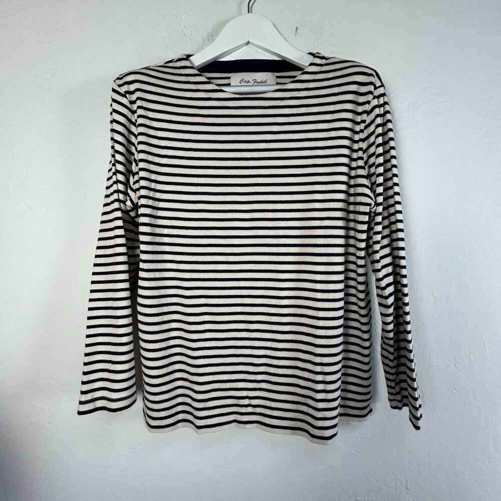Cap. Frehel Womens Navy White Striped Long-Sleeve Cotton Shirt Size 44 Casual